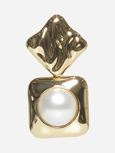 Self-portrait Gold Mottled Pearl Tiered Earrings