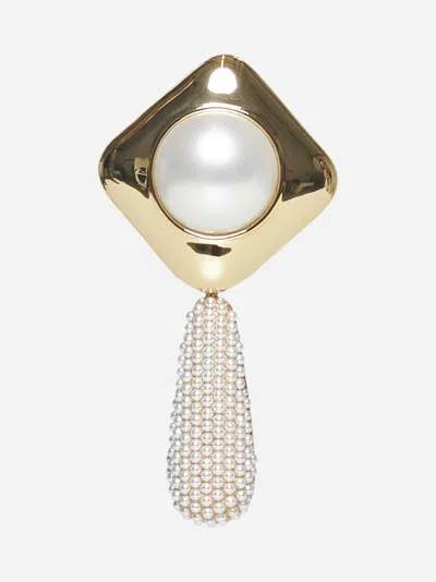 Self-portrait Gold Pearl Crystal Bar Earrings