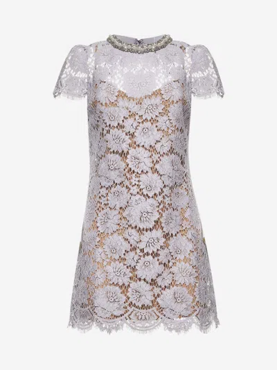 Self-portrait Womens Lilac Embellished-neckline Short-sleeve Lace Mini Dress In Purple