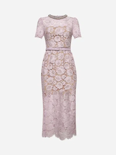 Self-portrait Lilac Floral Lace Pearl Midi Dress In Pink
