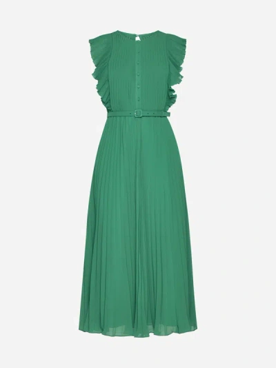 Self-portrait Pleated Chiffon Midi Dress In Green | ModeSens