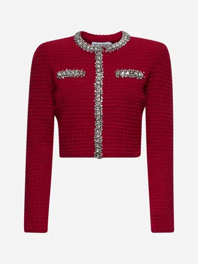 Self-portrait Red Lurex Knit Embellished Cardigan