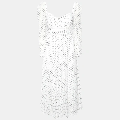 Pre-owned Self-portrait White Flock Dotted Crinkle Chiffon Midi Dress L