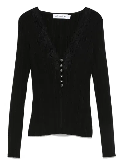 Self-portrait Black Button Front Sweater
