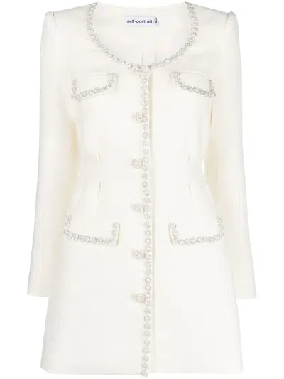 Self-portrait Crystal-embellished Blazer Dress In Cream