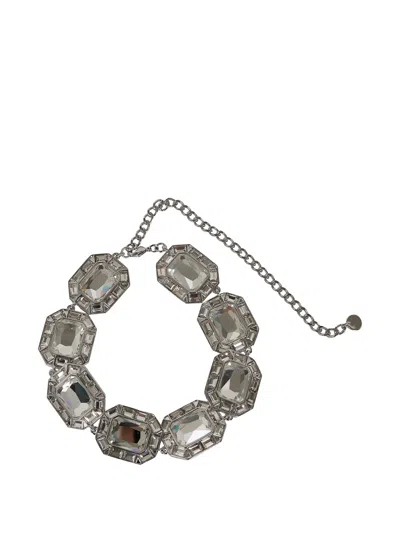 Self-portrait Crystal-embellished Necklace In Silver