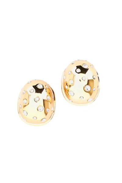 Self-portrait Gold Curved Crystal Brass Earrings In Multi