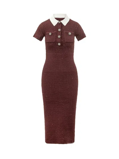Self-portrait Knit Midi Dress In Brown