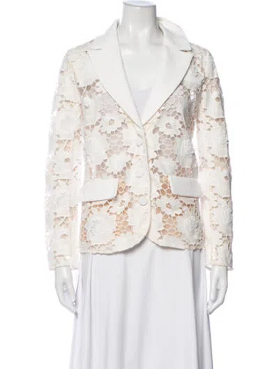 Pre-owned Self-portrait Lace Pattern Blazer In White
