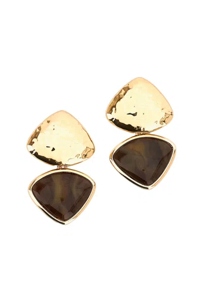 Self-portrait Mottled Gold Brown Enamel Brass Earrings In Multi