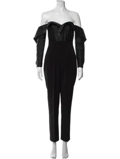 Pre-owned Self-portrait Off-the-shoulder Jumpsuit In Black