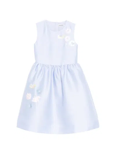 Self-portrait Kids' Sequin-embellished Floral-appliqué Dress In Blue