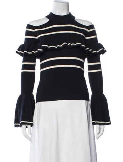 Pre-owned Self-portrait Striped Mock Neck Sweater In Blue