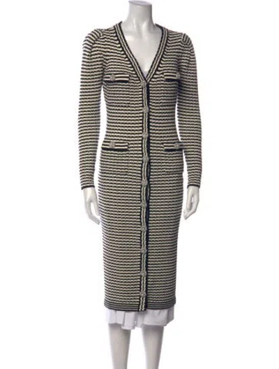 Pre-owned Self-portrait Striped V-neck Sweater In White