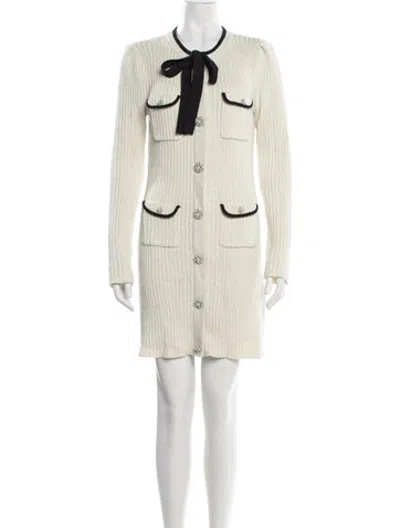 Pre-owned Self-portrait Tie Neck Sweater In White