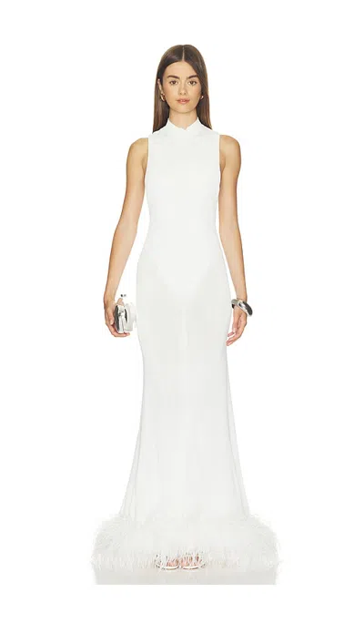 Self-portrait White Racer Back Feather Knit Midi Dress