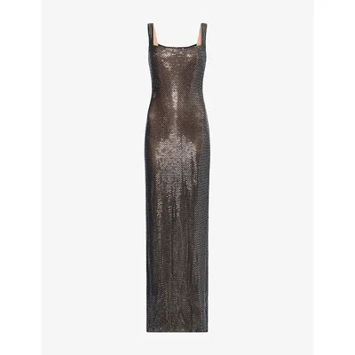 Self-portrait Womens Grey Embellished Square-neck Maxi Dress