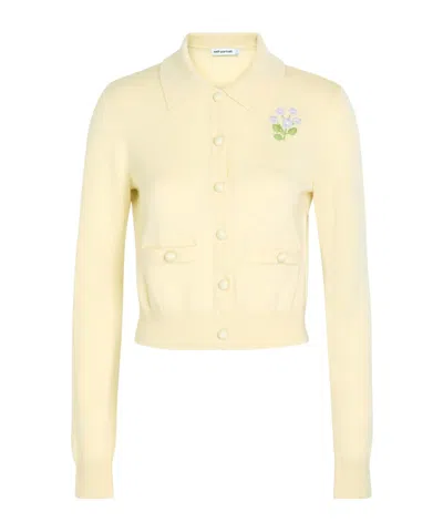 Self-portrait Wool-embroidered Cardigan In Nude