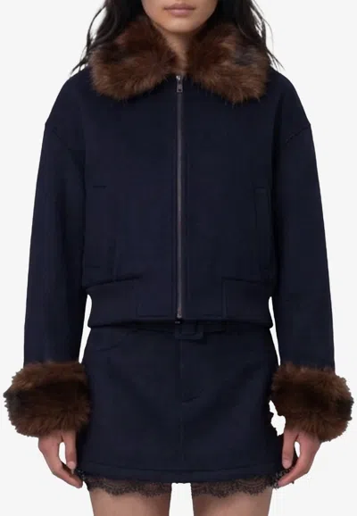 Self-portrait Zip-up Jacket With Faux Fur Collar And Cuffs In Orange