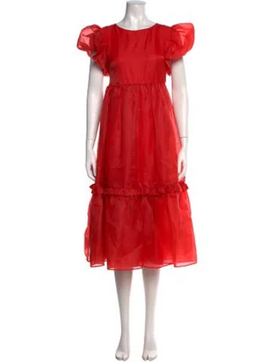 Pre-owned Selkie Crew Neck Midi Length Dress In Red