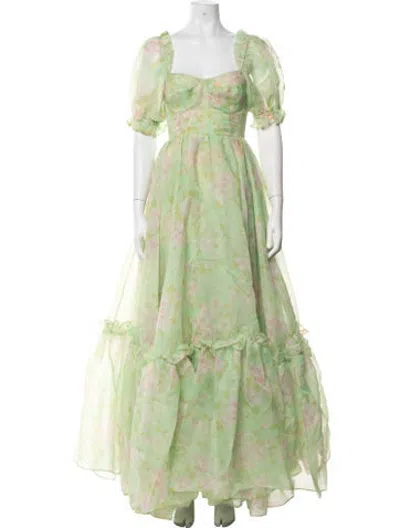 Pre-owned Selkie Floral Print Long Dress In Green