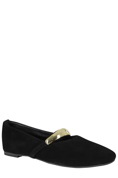 Senso Caela Iii Gold Strap Suede Ballet Flats In Black