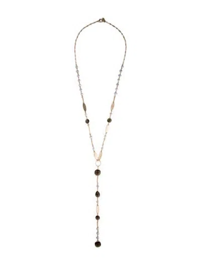 Pre-owned Sequin Crystal & Pearl Station Necklace, 31" In Multicolor