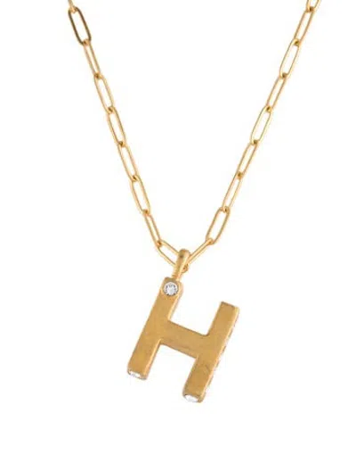 Pre-owned Sequin Crystal 'h' Pendant Necklace, 19" In Clear