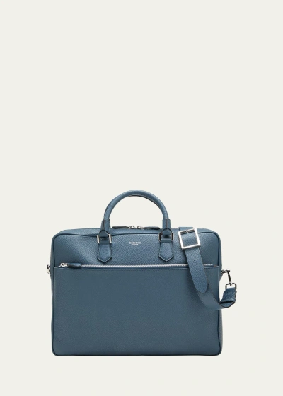 Serapian Men's Slim Briefcase In Cachemire Leather In Denim Blue