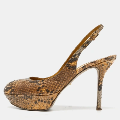 Pre-owned Sergio Rossi Beige Python Cachet Slingback Pumps Size 39