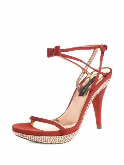 Pre-owned Sergio Rossi Crystal Embellished Platform Sandals In Red