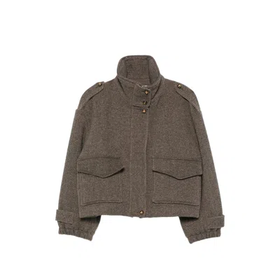 Sessun Mean Streets Herringbone-pattern High-neck Jacket In Brown