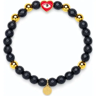 Seven Saints Onyx Heart Bracelet For Protection & Focus In Gold