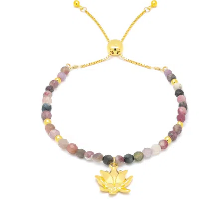 Seven Saints Strength Of Spirit Rising Lotus Tourmaline Bracelet In Gold
