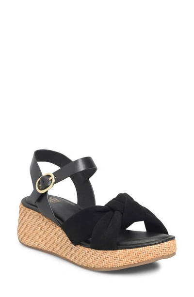 Söfft Farah Basketweave Platform Sandal In Black Suede