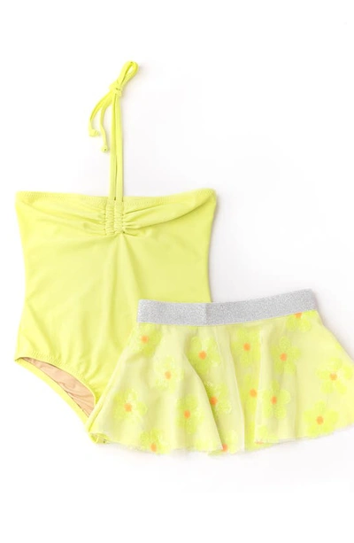 Shade Critters Kids' Daisy One-piece Swimsuit & Cover-up Skirt Set In Yellow