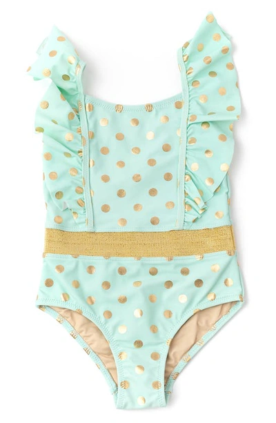 Shade Critters Kids' Foil Dot Ruffle One-piece Swimsuit In Mint