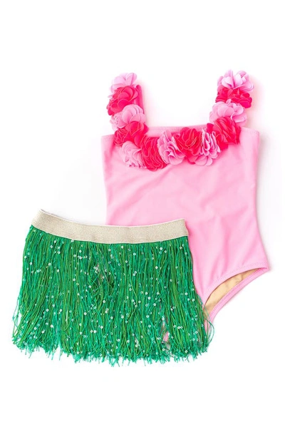 Shade Critters Kids' One-piece Swimsuit & Cover-up Skirt Set In Pink