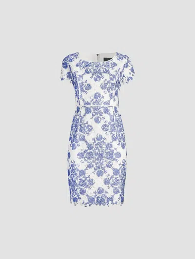 Shani Etoille Lace Sheath Dress In Blue White