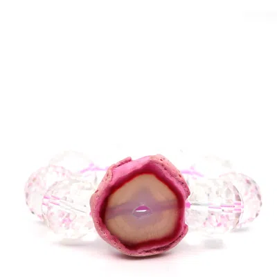 Shar Oke Women's Pink / White Clear Quartz & Pink Agate Bracelet In Multi