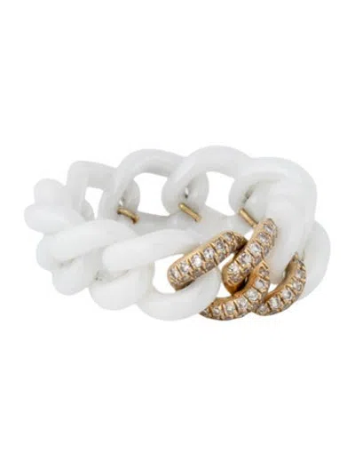 Pre-owned Shay Diamond & Ceramic Pave Link Ring In White