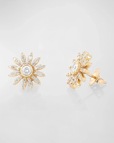 Sheryl Lowe 14k Pave Diamond Daisy Stud Earrings In Gold
