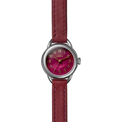 Shinola Runabout Mother-of-pearl Leather Strap Watch, 25mm In Burgundy