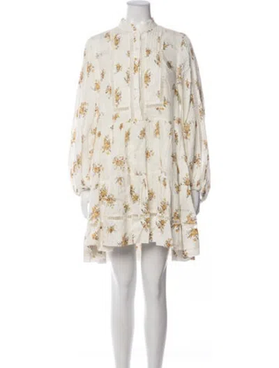Pre-owned Shona Joy Floral Print Mini Dress In Neutrals