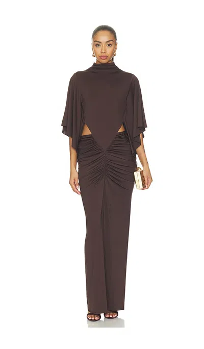 Shona Joy Miro Cut Out Draped Maxi Dress In Brown