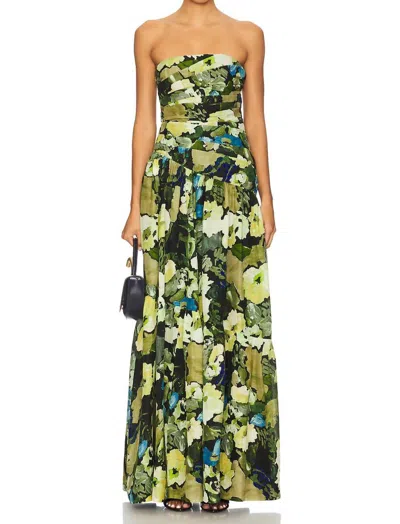 Shona Joy Weyes Strapless Tiered Maxi Dress In Botanical Floral In Green