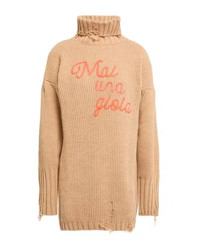 Shopart Woman Turtleneck Sand Size M Acrylic, Polyester In Brown
