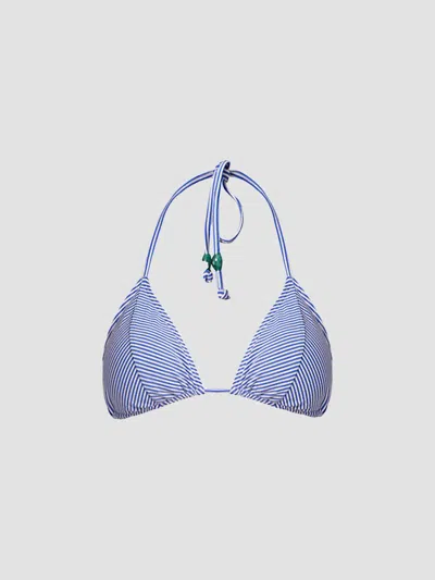 Shoshanna Women's Striped Triangle Bikini Top In Blue