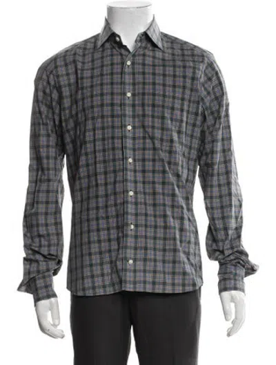 Pre-owned Sid Mashburn Plaid Print Long Sleeve Dress Shirt In Blue