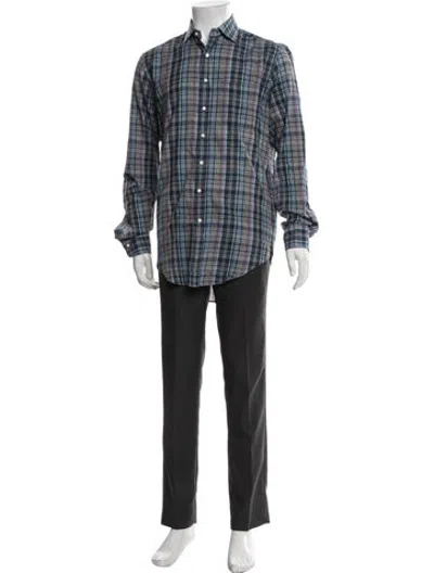 Pre-owned Sid Mashburn Plaid Print Long Sleeve Dress Shirt In Blue